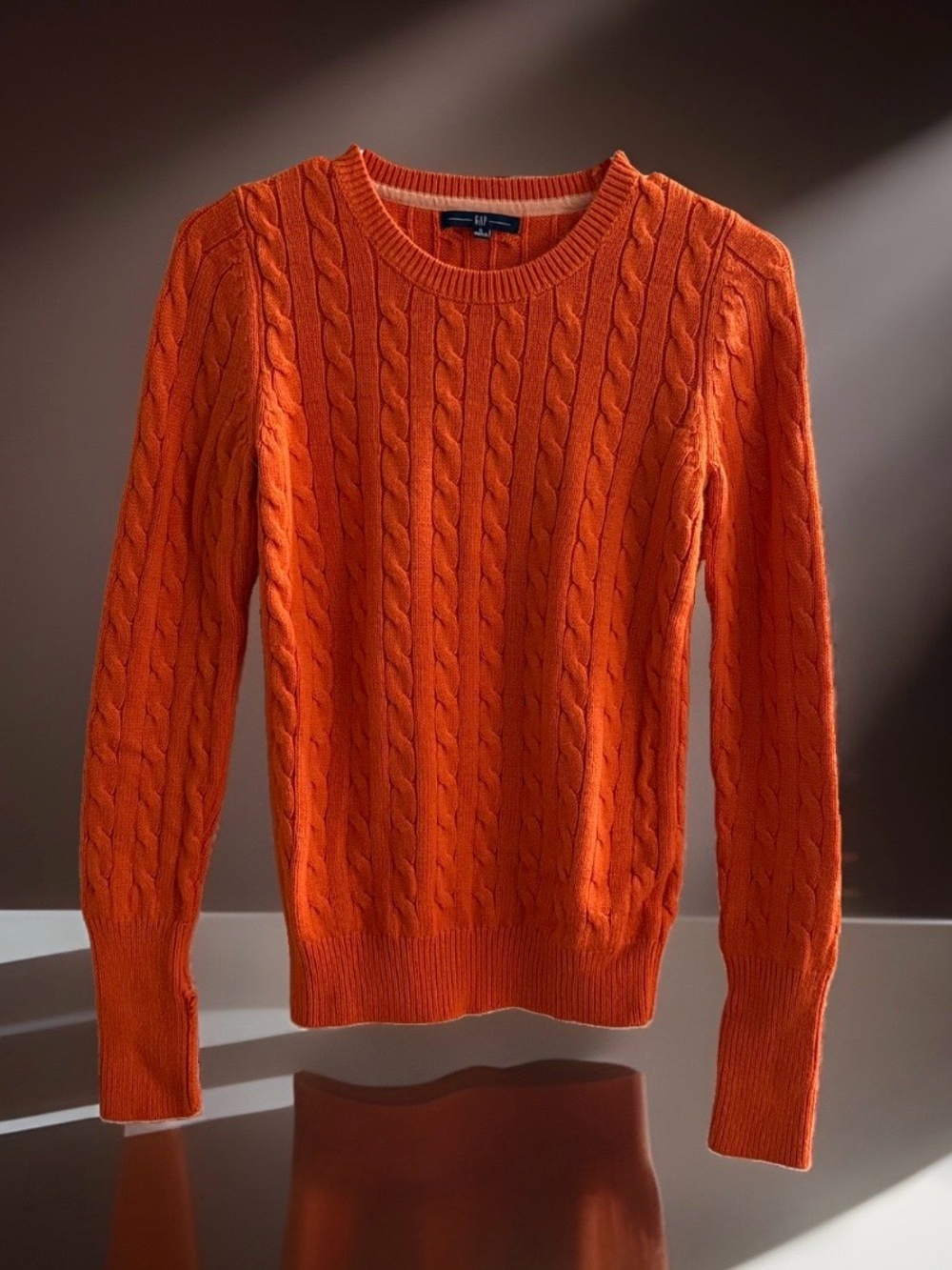 Gap Womens S Orange Cable Knit Crew Neck Long Sleeve Pullover Sweater